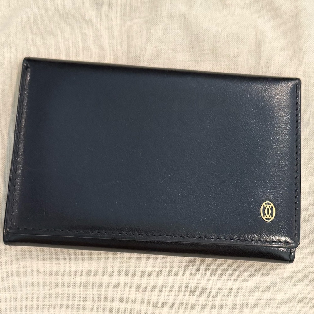 Cartier Navy Leather Wallet with Gold Logo